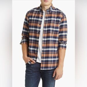 Plaid Trim Fit Flannel Button-Down Shirt